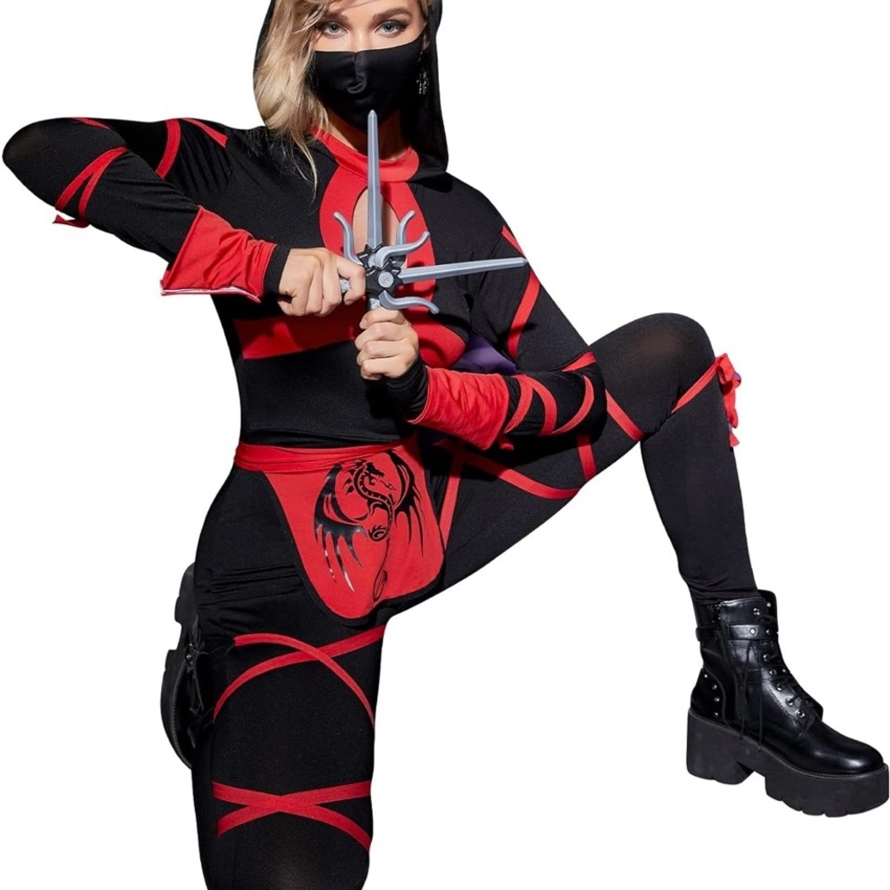Black and Red Ninja Costume with Mask